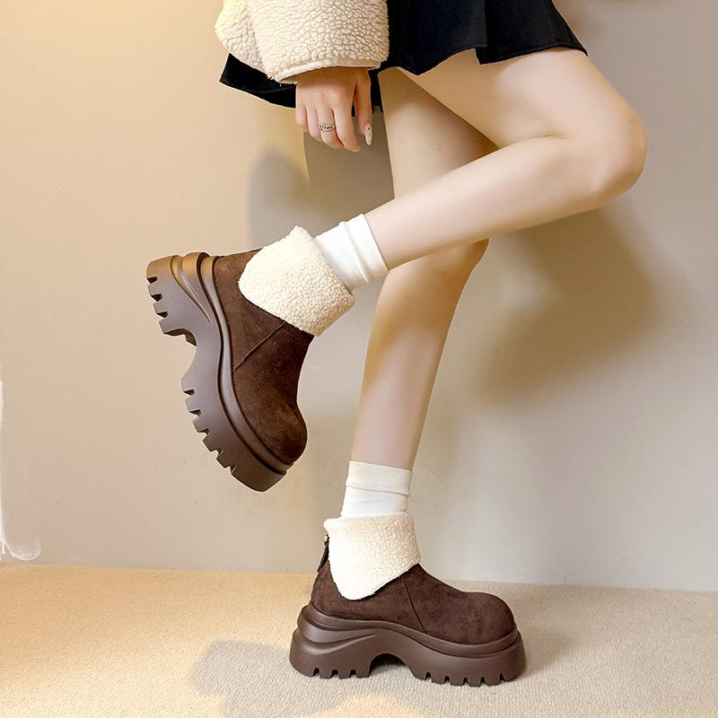 Snow Boots Women's 2025 New Autumn Fashion Versatile Thick-soled Heightening Velvet Thickened Warm Cotton Shoes