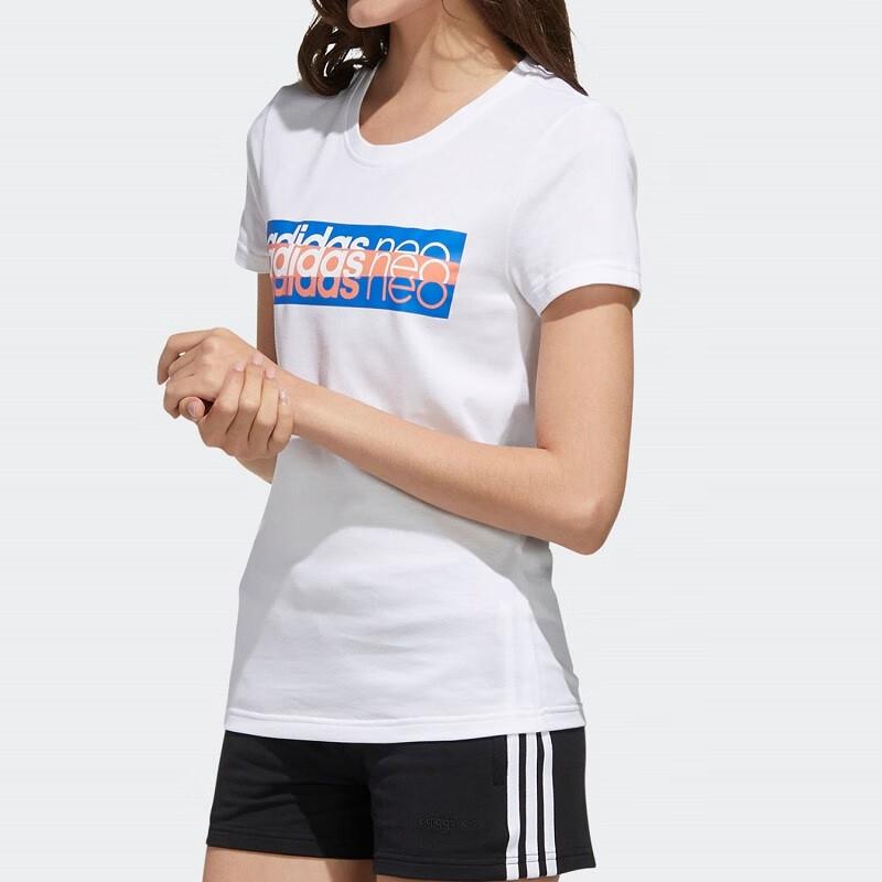 Adidas Neo Letter Logo Printed Color Block Breathable Regular T-Shirt Women Tops White FP7366