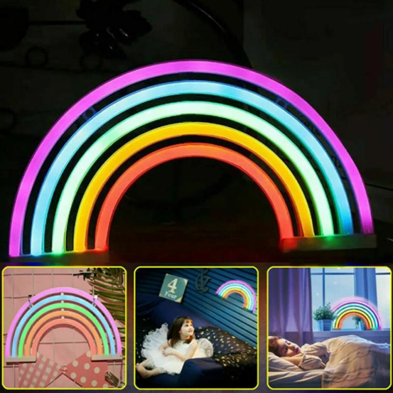 Led Colorful Rainbow Neon Sign Light Wall Hanging Night Lamp Bar Party Home