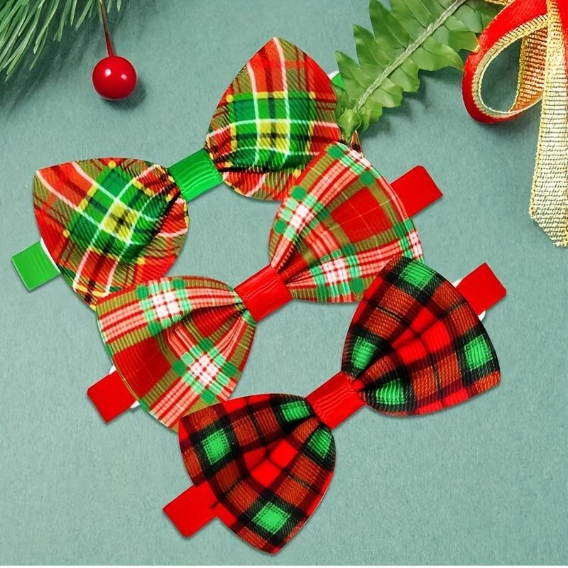 Pet Christmas Grid Bow Tie Adjustable Dog Cat Bowtie Collar Accessories For Small Dog Cat Festival Party Decoration Gift 10pcs