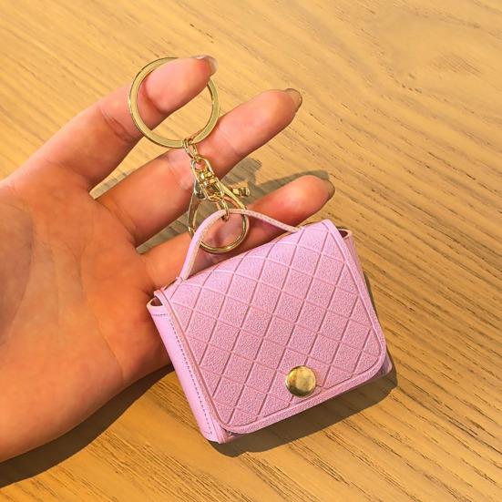 Imitation Leather Keychain Pendant Rhomboid Embossing Mini Handbag Shape Keychain with Dual-Purpose Buckle Backpack Accessories