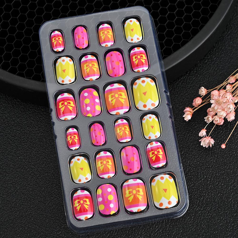 24pcs/box Candy Kids False Nail Cartoon Full Cover Press On Fake Nails Tips Kawaii Acrylic Artificial Fingernails for Girls