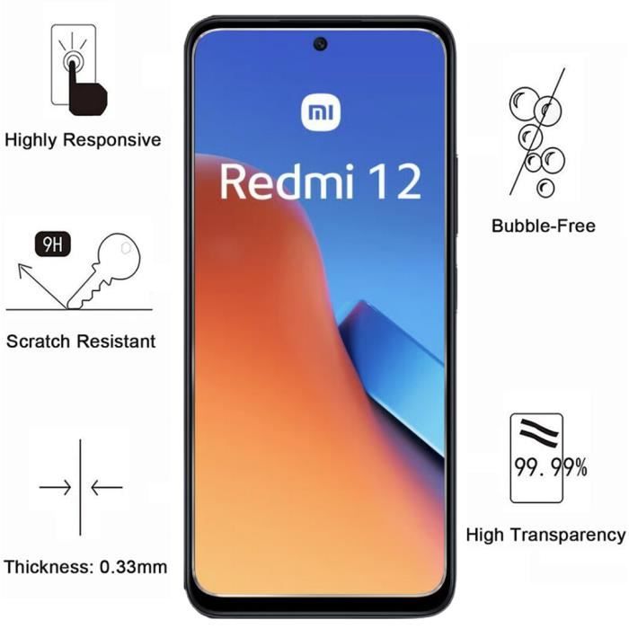 Härdat glas för Xiaomi Redmi 12 4G [2-pack] Skärmskydd Phonillico®