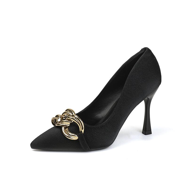 High Heels Women's Autumn and Summer New Fine Heel Design Sense Niche Temperament Celebrity French Nude Pointed Single Shoes