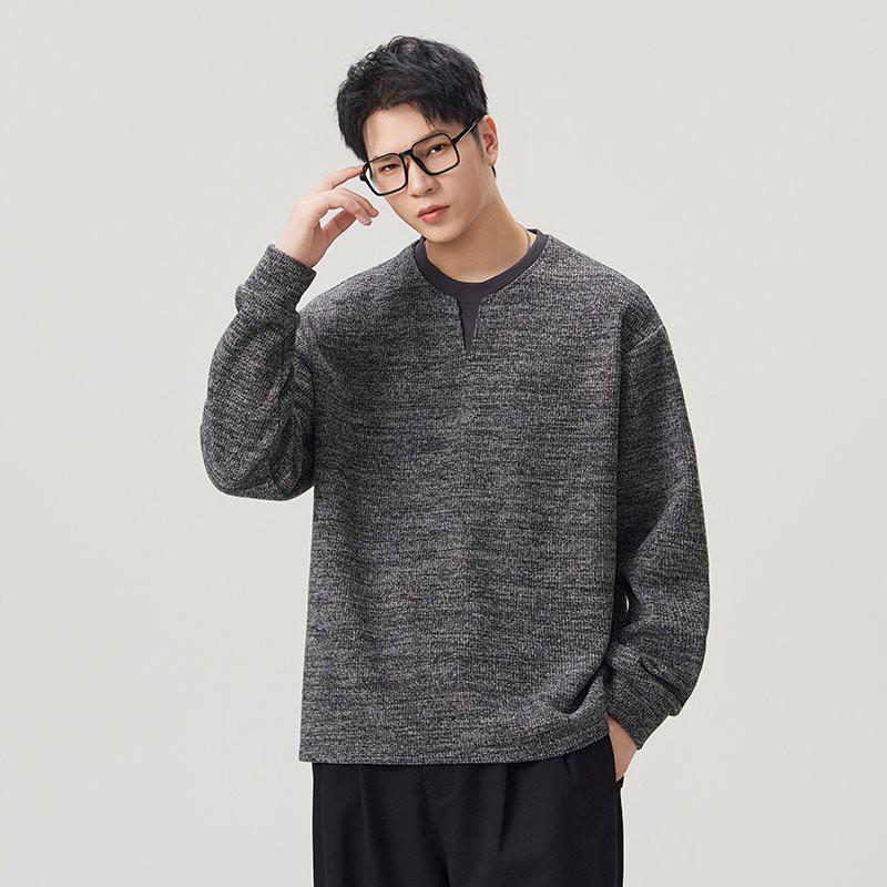 Mens Casual Plain Pullover Sweatshirt Loose Fit Round Neck Daily Wear Top