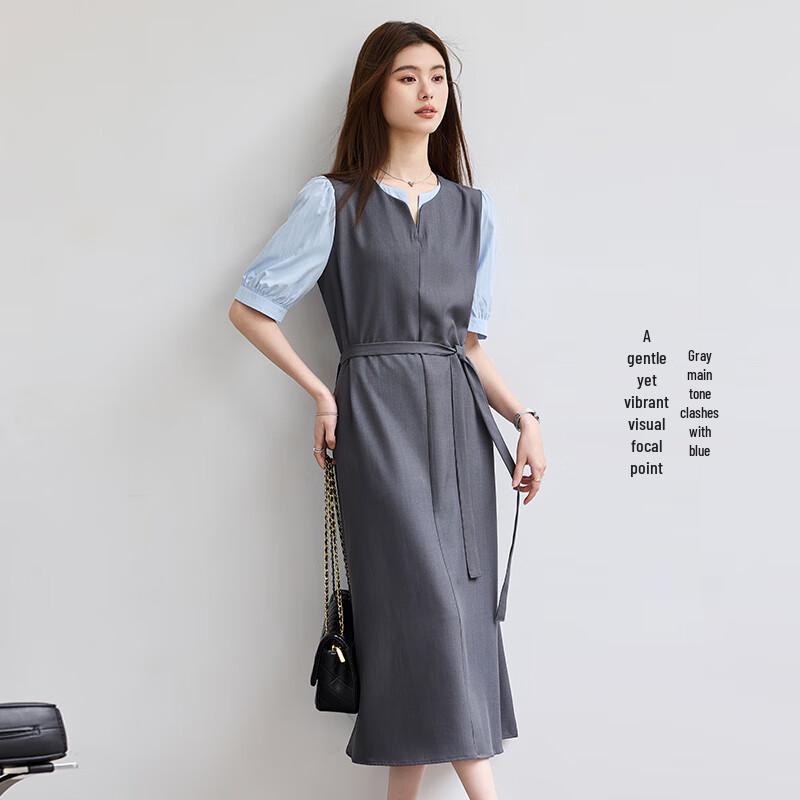 VICTORIA&VERA Women's Faux Two-Piece Midi Dress