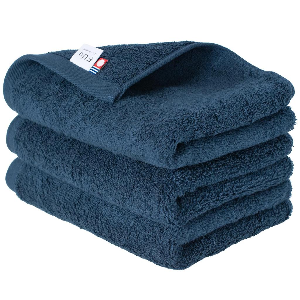 Bloom Imabari Certified FUu Face Made In Cotton Towels, 3-Piece Set, Soft, Fluffy, Thick, Absorbent, Hotel-Grade, Japan, 100% (Navy)