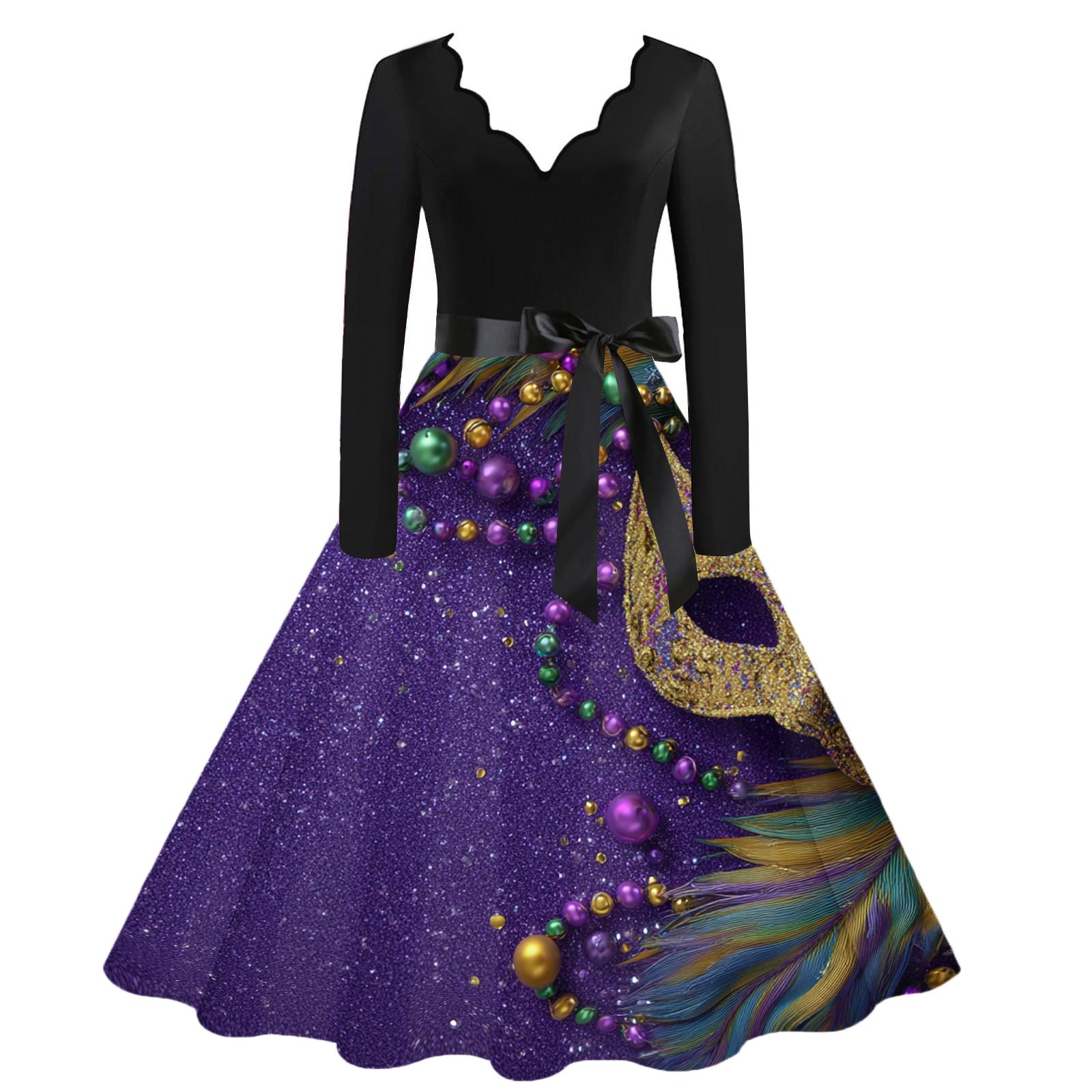 

Женское повседневное модное платье с V-образным вырезом, карнавальным принтом и винтажным стилем XL