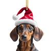 1/7Pcs Christmas Acrylic Dachshund Hanging Decoration Car Rearview Mirror Xmas Tree 2D Flat Santa Hat Dog Hanging Ornament Holiday Party Pendant