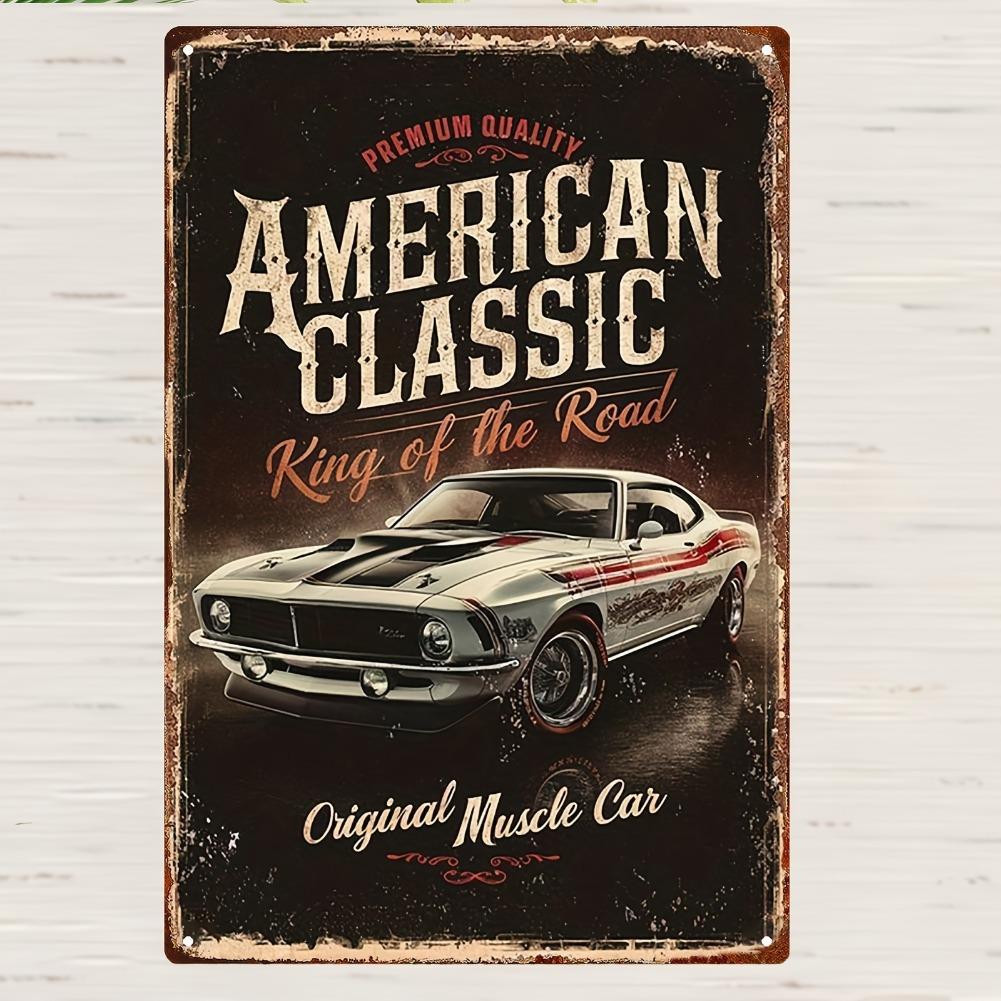 Плоский 2D, 1 шт. Винтажная металлическая табличка | Железный лист с надписью  American Classic  над изображением маслкара | 20*30 см/8*12 дюймов 20x30cm（7.8x11.8inch）