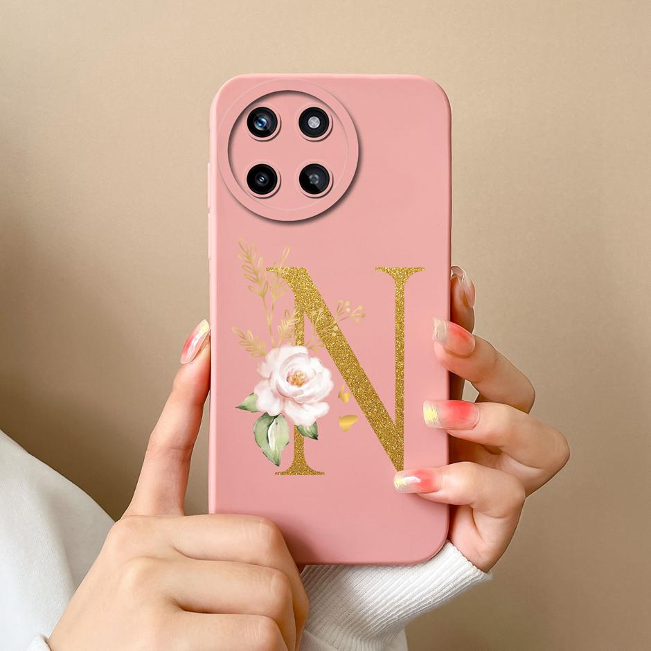 For OPPO Realme 11 4G Phone Case Cute Flower Letters Matte Liquid Silicone Back Cover For Realme11 4G Shockproof Ultrathin Shell