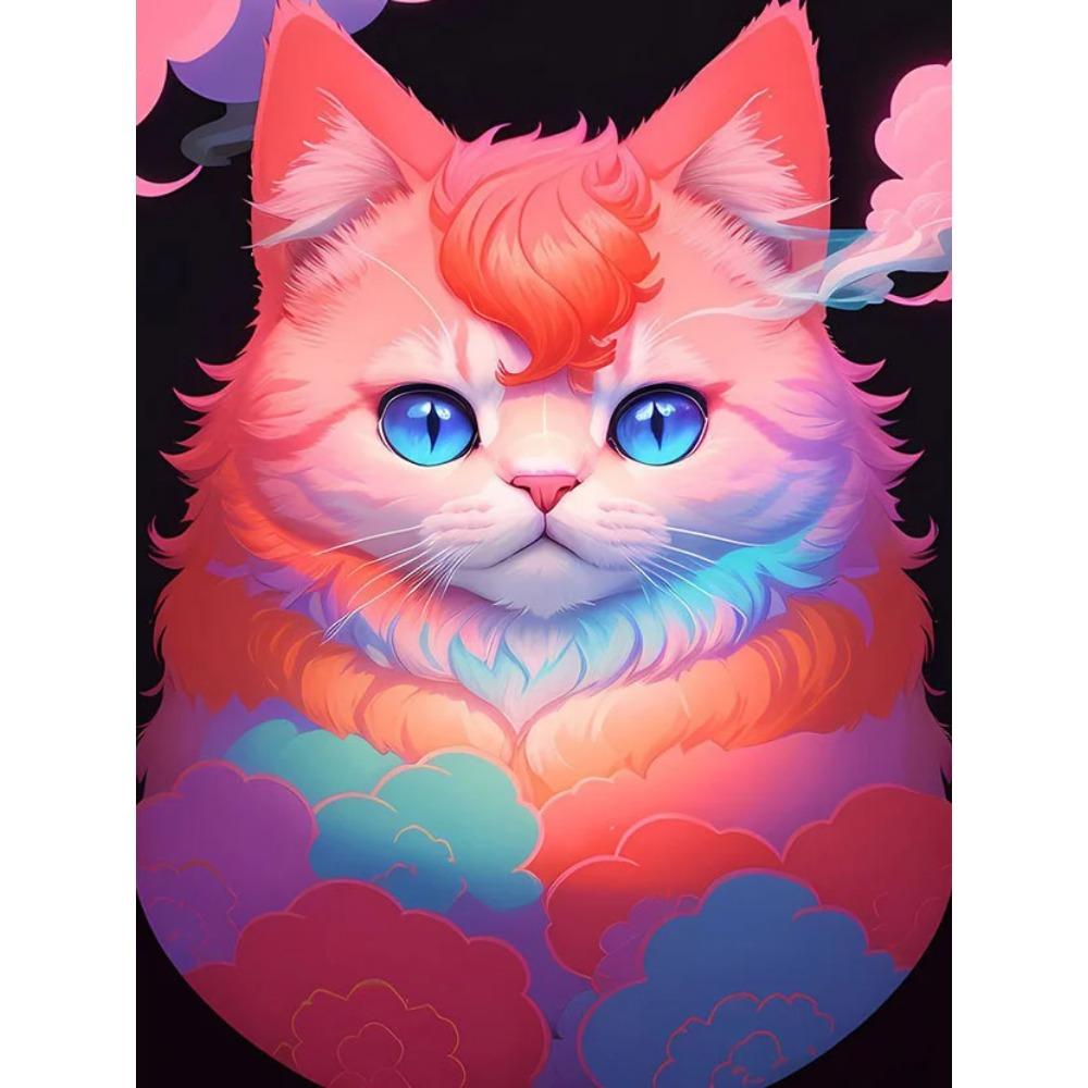 Diamond Painting Full Drill Colorful Cat Round Diamond Painting Cartoon Cute Animal Diy Diamond Mosaic Painting Home Decoration