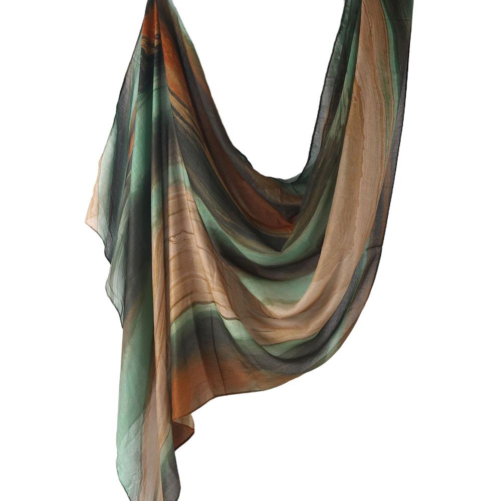 "Ethnic Watercolor Modal Cotton Shawl Satin Print Scarf for Women"