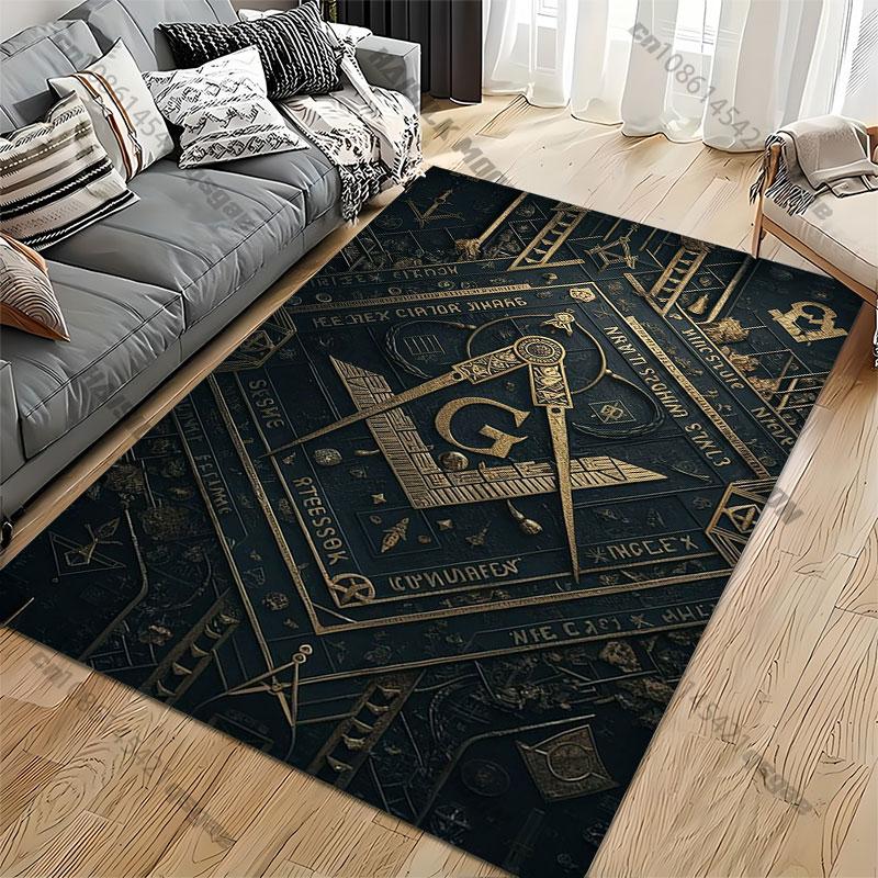 Masonic Symbols and Geometric Designs Carpet Yoga Living Room Room Decor Children's Crawling Mat Doormat Area Rug Games Mat