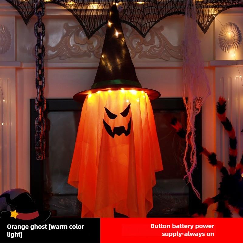1-2PCS Halloween Glowing Pumpkin Wizard Hanging Prop for Kids Indoor Outdoor Haunted House Setup Party Scene Decor Accessories