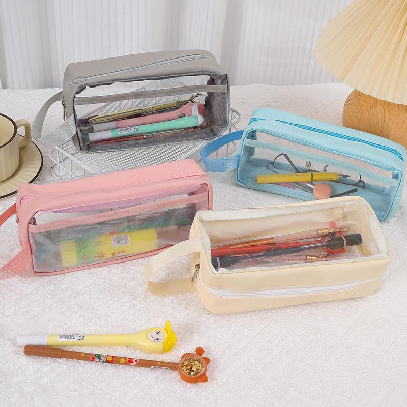 Large Capacity Double-Layer Transparent Milk Salt Pencil Case for Students - High Appearance Value, Japanese Style Stationery Box