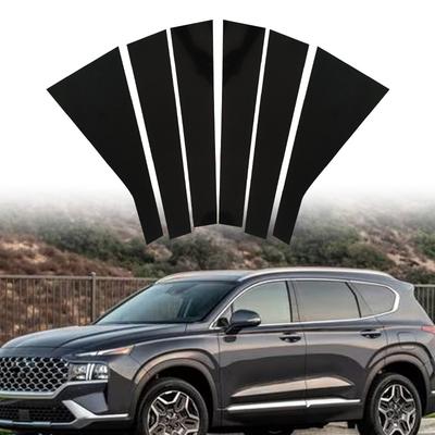 6Pcs Glossy Black Car Pilla Post Trim Cover For Hyundai Santa Fe 2019 2020 2021 2022 2023 Auto Door Window Exterior Stickers