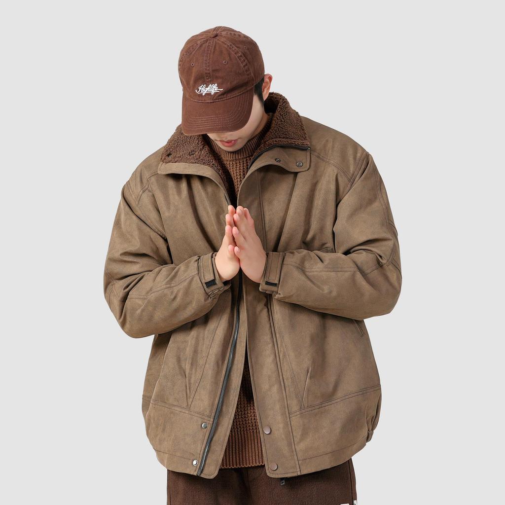Heavy Industry Men's Retro American Lambswool Workwear Jacket - Cotton, Velvet, and Warm Casual Outerwear.