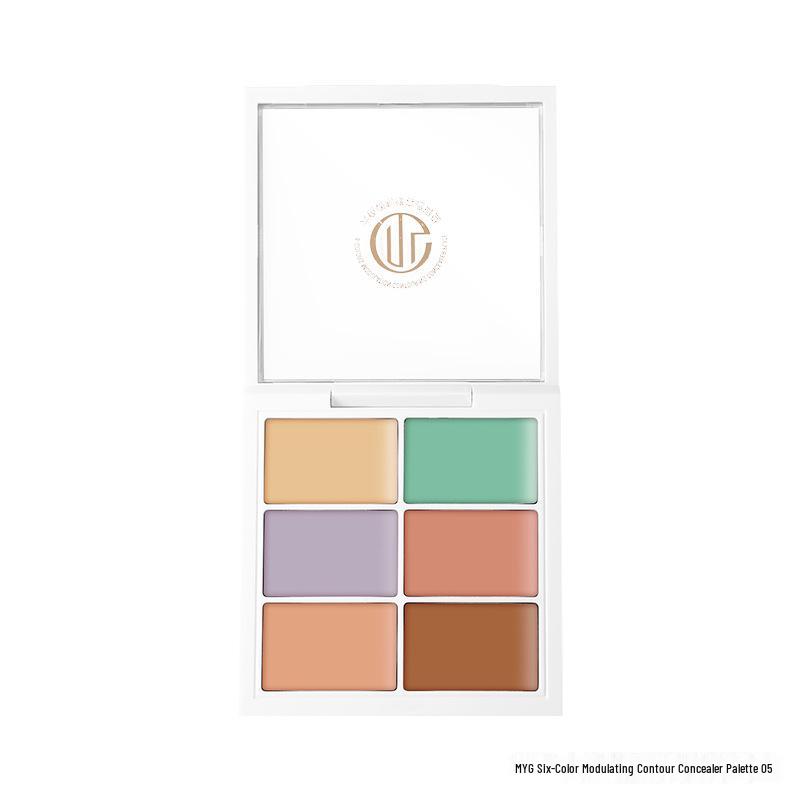 Six-Color Makeup Palette: Lipstick, Contouring Cream, Concealer for Acne, Scars, Dark Circles, Redness & Highlighter.