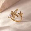 Hav Stjerne Skjell Åpne Ringer For Kvinner Gullfarge Rustfritt Stål Ring Sommer Strand Estetisk Vanntett Zirkon Gave