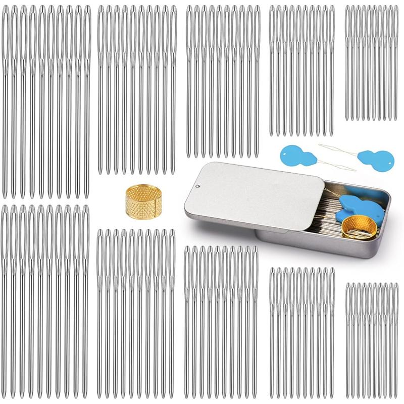For Sewing Knitting Crafting Weaving Crochet Tool- Large-Eye Blunt-Needles, Tapestry-Needle Needle-Threader Thimble серебряный