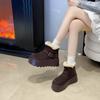 Women's Fashion Retro Lightweight Height-enhancing Soft Sole Winter Warm Fur One Snow Boots Velvet Lined Non-slip Casual Sports Cotton Boots