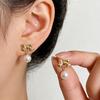 Delicate bow pearl pendant stud earrings temperament commuter earrings earrings