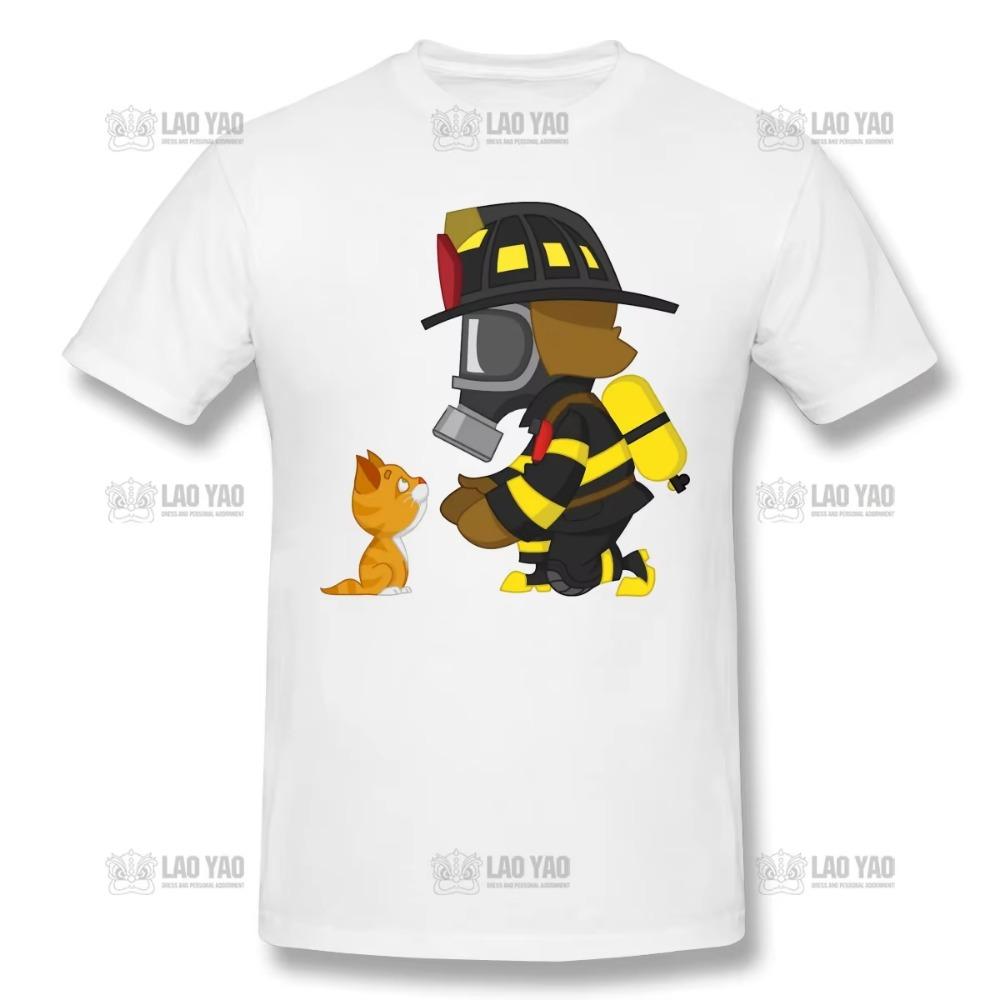 

Creative Rescues Kitten T Shirt Popular Mens Short Sleeve Men White Firefighter Hero Fight Fire Printed Tshirt Summer TShirts S