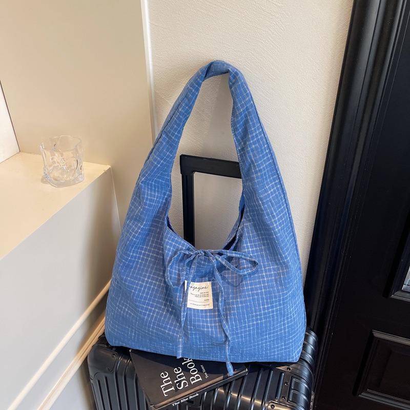 

Повседневная клетчатая двусторонняя сумка-шоппер женская новая большая вместительная на плечо сумка-тоут для通勤 сумка-подмышка синий