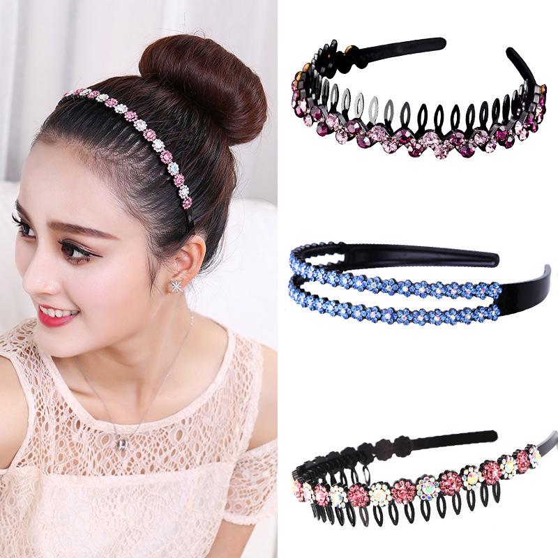Women's Rhinestone Teeth Headband, Non-Slip Hairpin & Clip for Face Washing