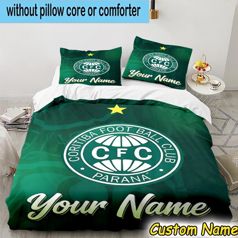 Custom Name Coritiba Football Club Emblem Bedding Set 3PCS Duvet Cover Closure Includes 1 Duvet Cover & 2 Pillowcases for All Seasons Bedroom Decor