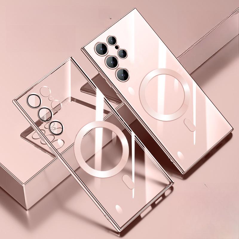 Suitable for Samsung S25ultra Mobile Phone Case Magnetic Suction 24u Transparent S23 Full Cover Anti-fall 22 Electroplating Soft