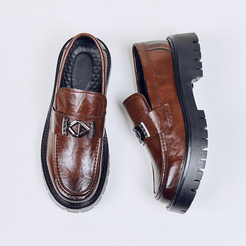 Neue Saison Dicker Boden Erhöhend Herren Freizeitschuhe Leder Slip-On Vier Jahreszeiten Plateau Mode 5CM Dicke Sohle Herrenschuhe