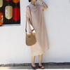 Vintage Stand Short Sleeve Dress For Women Solid Color Summer A-Line Chinese Style Female Dress