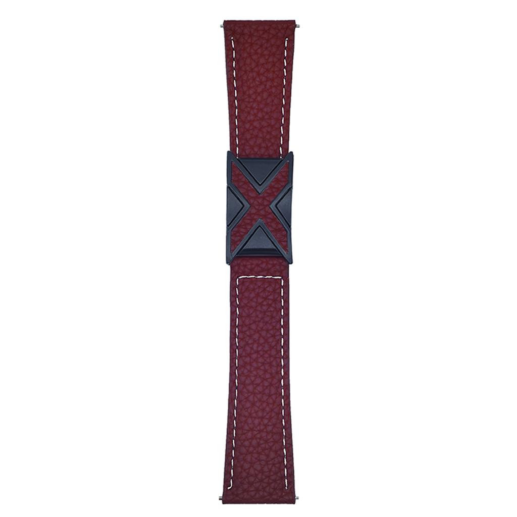 For Samsung Galaxy Watch7 44mm/40mm Watch Band 20mm Magnetic X-Buckle Litchi Texture Leather Strap