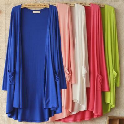 Women's Spring/Summer Modal Cardigan - Long Sleeve, Mid-Length, Plus Size, Loose, Lightweight Sun Protection for Beach or Air Conditioning Comfort.