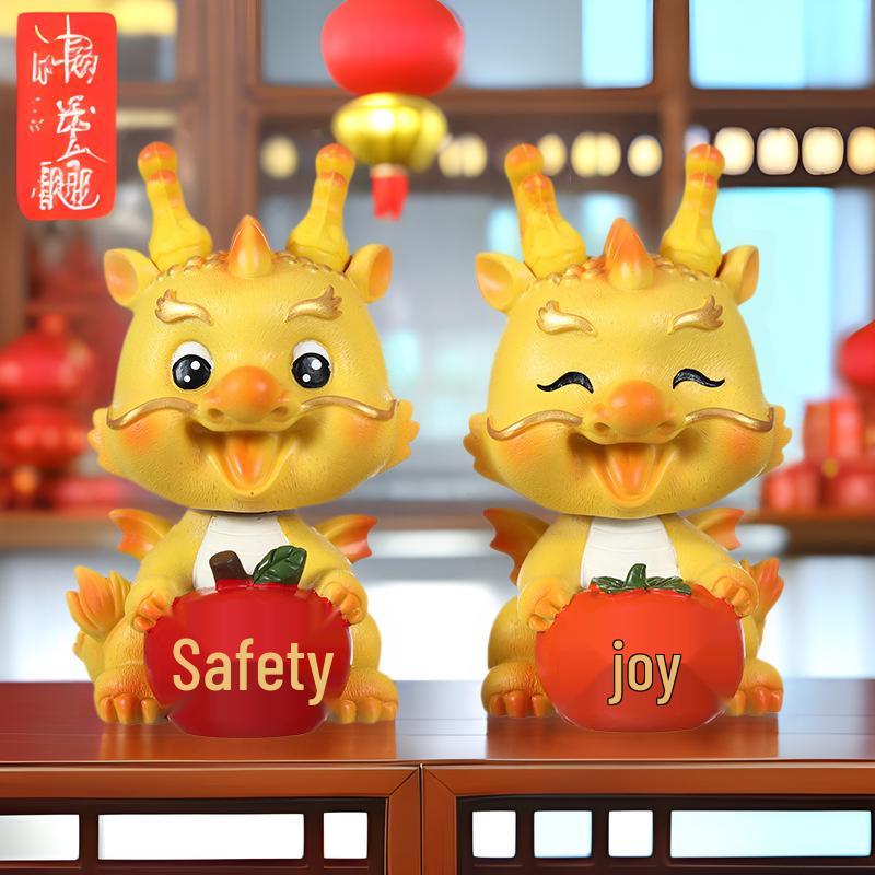 

New Year Dragon Shaking Head Figurine - Cute Cartoon Dragon Desktop Decor