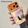 Phone Case: 2D flat lambskin suitable for iPhone 18 17 16 15 14 13 Pro protective case, twilight black cat, Christmas and Halloween gifts