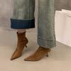 High Heel Pointed Brown Suede Skinny Boots Short Boots Women'S Shoes Autumn And Winter Fleece French Small Ankle Boots