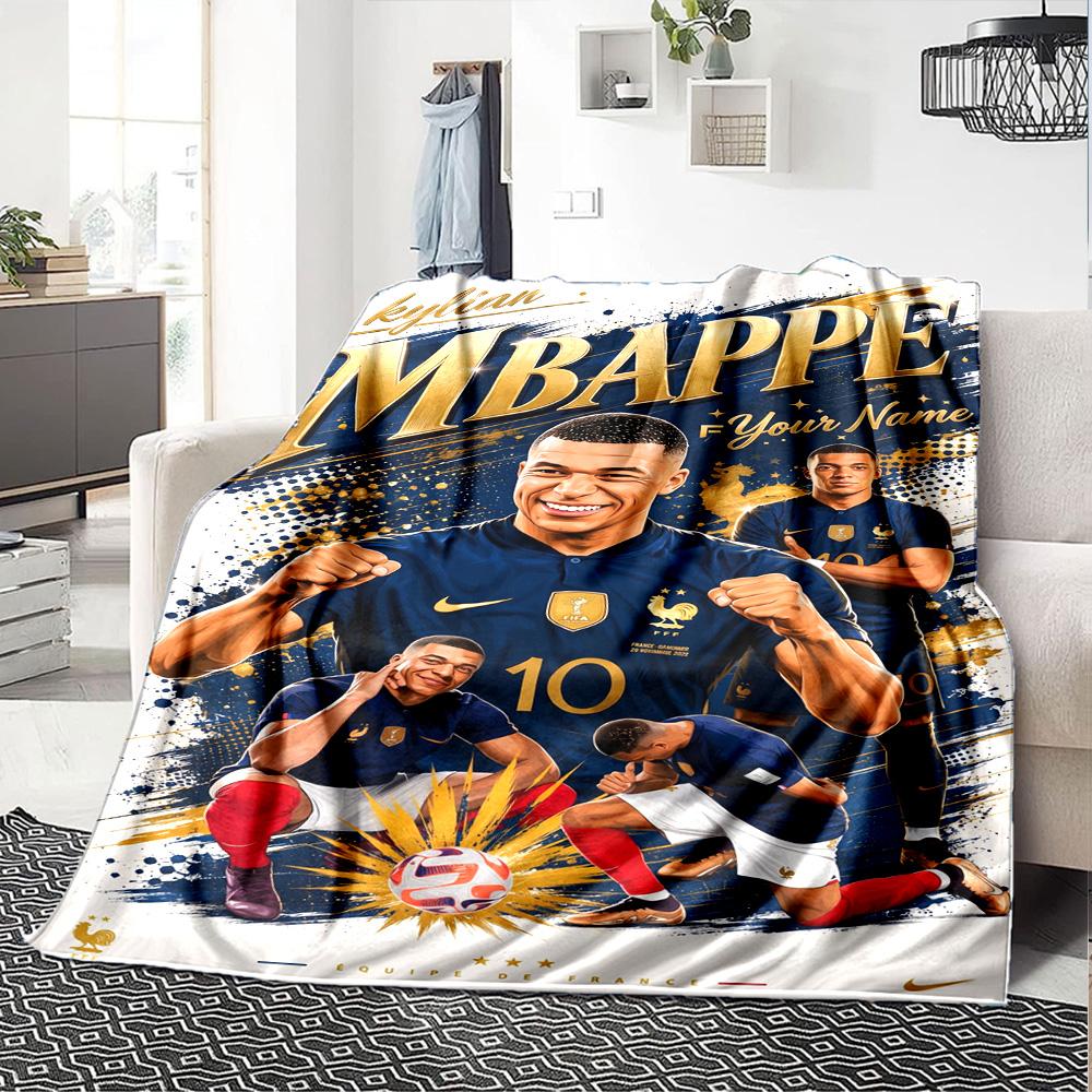 Mbappé Customize Text Blanket Throw Customizable Blanket Durable Comfort Perfect for Bedding Chair Livingroom Sofa All-Season Use