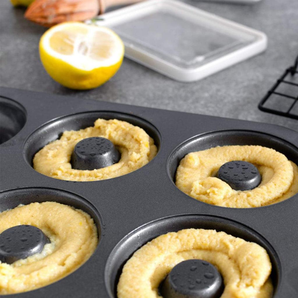 WERTIOO Donut Pans 2 Pack, Non-Stick 6-Cavity Mini Baking Pans, High-grade Carbon Steel Donut Mold - Bagels Doughnuts Biscuit Cake Baking Tray Maker