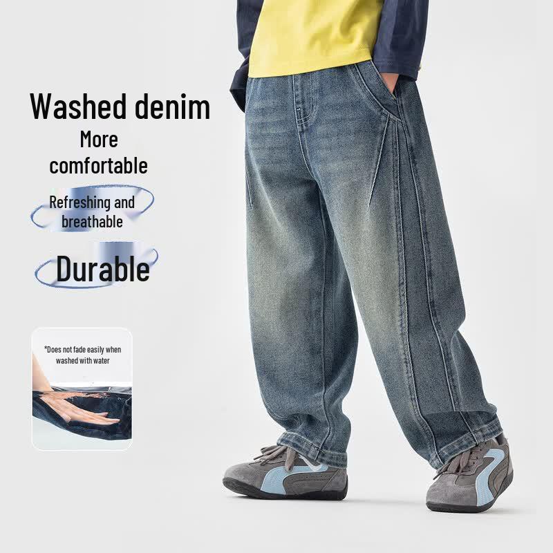 Boys' Fashion Curved Wide-Leg Denim Jeans