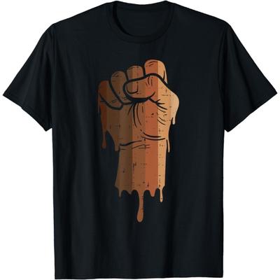 DefrAt Raised Fist Black Lives Matter T-Shirt - Drippin Melanin Novelty Graphic T Shirt, Tee Tshirt for Black Equality