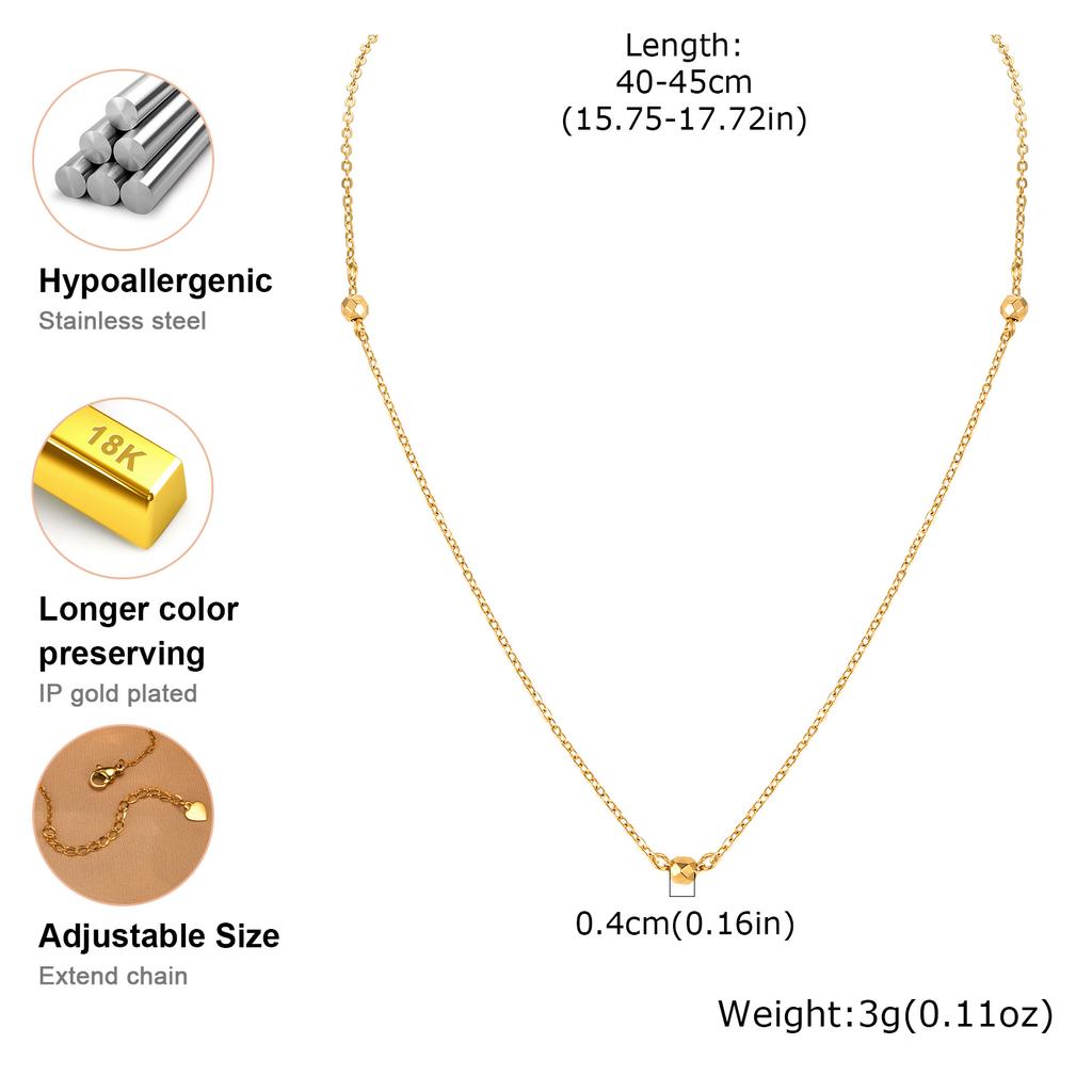 Minimalist Round Bead Necklace 18K Gold Plated for Women Gold Color Stainless Steel Flat Rolo Chain Jewelry Gifts