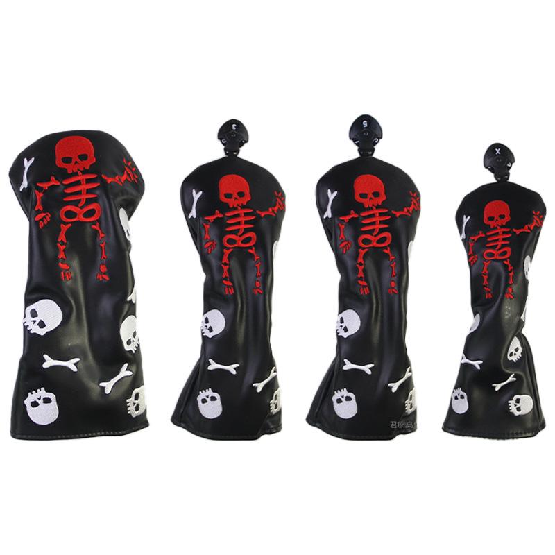 Skull Embroidered Golf Wood Headcover with Rotating Number Tag (1/3/5/UT)