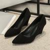 Wedge heel single shoes women's new high heels bow soft sole comfortable long standing not tired feet black work shoes summer