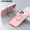 KEYSION 360° Rotating Magnetic Ring Stand Case for MagSafe for iPhone 17 Pro Max 17 Air Matte Transparent Shockproof Phone Cover