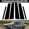 6Pcs Glossy Black Car Pillar Posts Door Window B C Column Trim Stickers Exterior Parts For Mercedes-Benz C-Class 2022 2023 2024