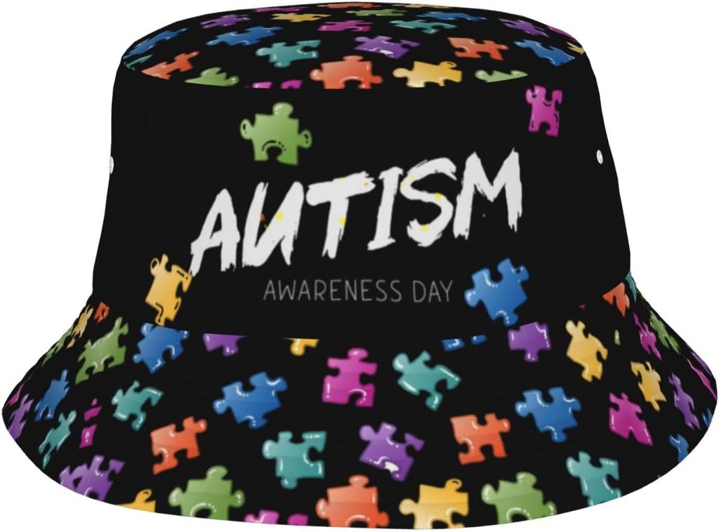 Autism Hats Funny Cute Autism Awareness Print Bucket Hat Summer Travel Beach Fisherman Hat For Women And Men 00003