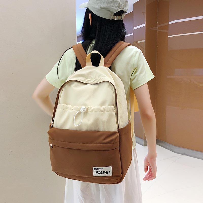 Large Capacity Nylon Women's Backpack Color Contrast Travel Backpack Student Lightweight Schoolbag